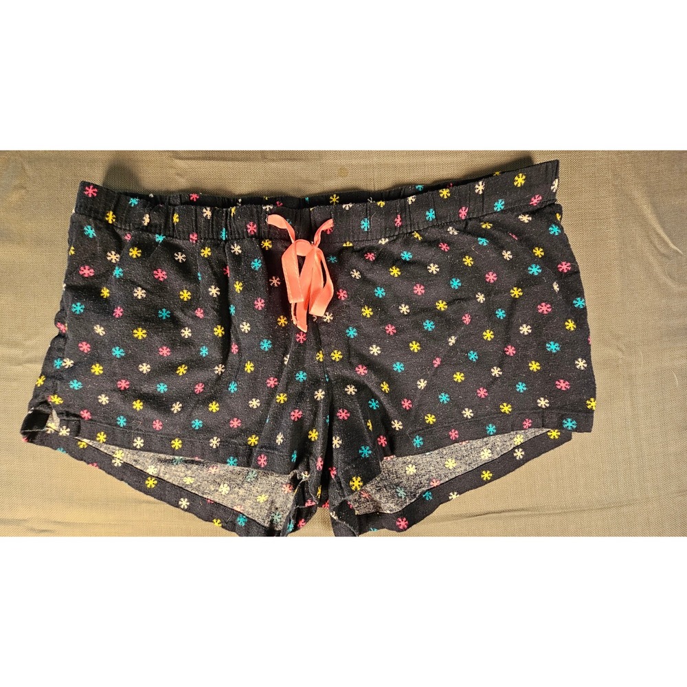 Old Navy Womens XL Pajama Shorts Black Multi Color Snowflake Print Sleep Lounge
